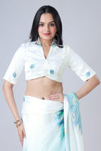 BLUE FEATHER OMBRE FREEHAND SAREE