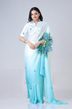 BLUE FEATHER OMBRE FREEHAND SAREE