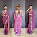 BOLLYWOOD BLOCKBUSTER ORIGINAL MIRROR WORK DESIGNER SAREE WITH BLOUSE