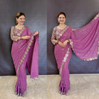 BOLLYWOOD BLOCKBUSTER ORIGINAL MIRROR WORK DESIGNER SAREE WITH BLOUSE