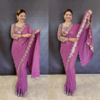 BOLLYWOOD BLOCKBUSTER ORIGINAL MIRROR WORK DESIGNER SAREE WITH BLOUSE