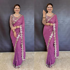 BOLLYWOOD BLOCKBUSTER ORIGINAL MIRROR WORK DESIGNER SAREE WITH BLOUSE