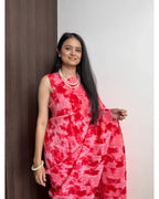 BEAUTIFUL RED DESIGNER GEORGETTE BASE PRE DRAPPED GOWN SAREE