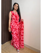 BEAUTIFUL RED DESIGNER GEORGETTE BASE PRE DRAPPED GOWN SAREE