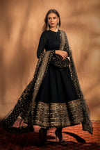 ADITI RAO INSPIRED BLACK GEORGETTE BASE EMBROIDERED ANARKALI SUIT SET