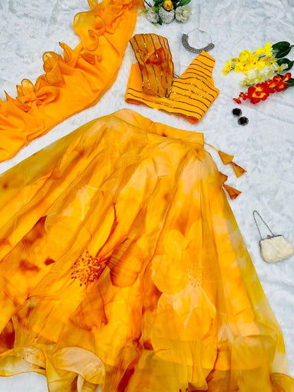 Fabulous Beautiful Flower Printed Organza Silk Lehenga Choli