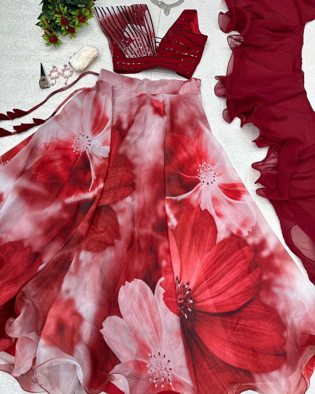 Fabulous Beautiful Flower Printed Organza Silk Lehenga Choli