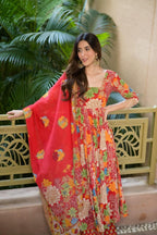 ELEGANT FLORAL MUSLIN SUIT SET WITH FAUX BLOOMING DUPATTA