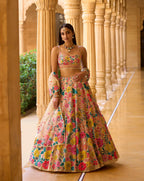 MULTI COLOURED FLORAL APPLIQUE LEHENGA SET