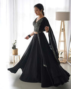 BLACK FULL FLAIRY PURE SOFT GEORGETTE FULL STITCHED LEHENGA CHOLI