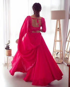 PINK FULL FLAIRY PURE SOFT GEORGETTE FULL STITCHED LEHENGA CHOLI
