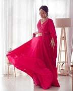 PINK FULL FLAIRY PURE SOFT GEORGETTE FULL STITCHED LEHENGA CHOLI