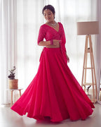 PINK FULL FLAIRY PURE SOFT GEORGETTE FULL STITCHED LEHENGA CHOLI
