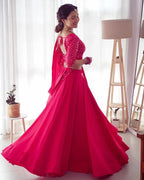 PINK FULL FLAIRY PURE SOFT GEORGETTE FULL STITCHED LEHENGA CHOLI