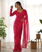 PINK BANDHEJ CHIFFON PRE DRAPPED SAREE