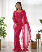 PINK BANDHEJ CHIFFON PRE DRAPPED SAREE