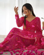 PINK BANDHEJ CHIFFON PRE DRAPPED SAREE