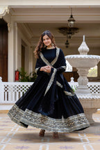 BLACK COLOR GEORGETTE BASE EMBROIDERED ANARKALI GOWN WITH DUPATTA