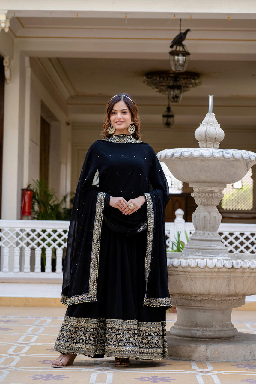 BLACK COLOR GEORGETTE BASE EMBROIDERED ANARKALI GOWN WITH DUPATTA