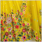 YELLOW COLOR SEQUENCE EMBROIDERY WORK DESIGNER LEHENGA CHOLI