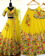 YELLOW COLOR SEQUENCE EMBROIDERY WORK DESIGNER LEHENGA CHOLI