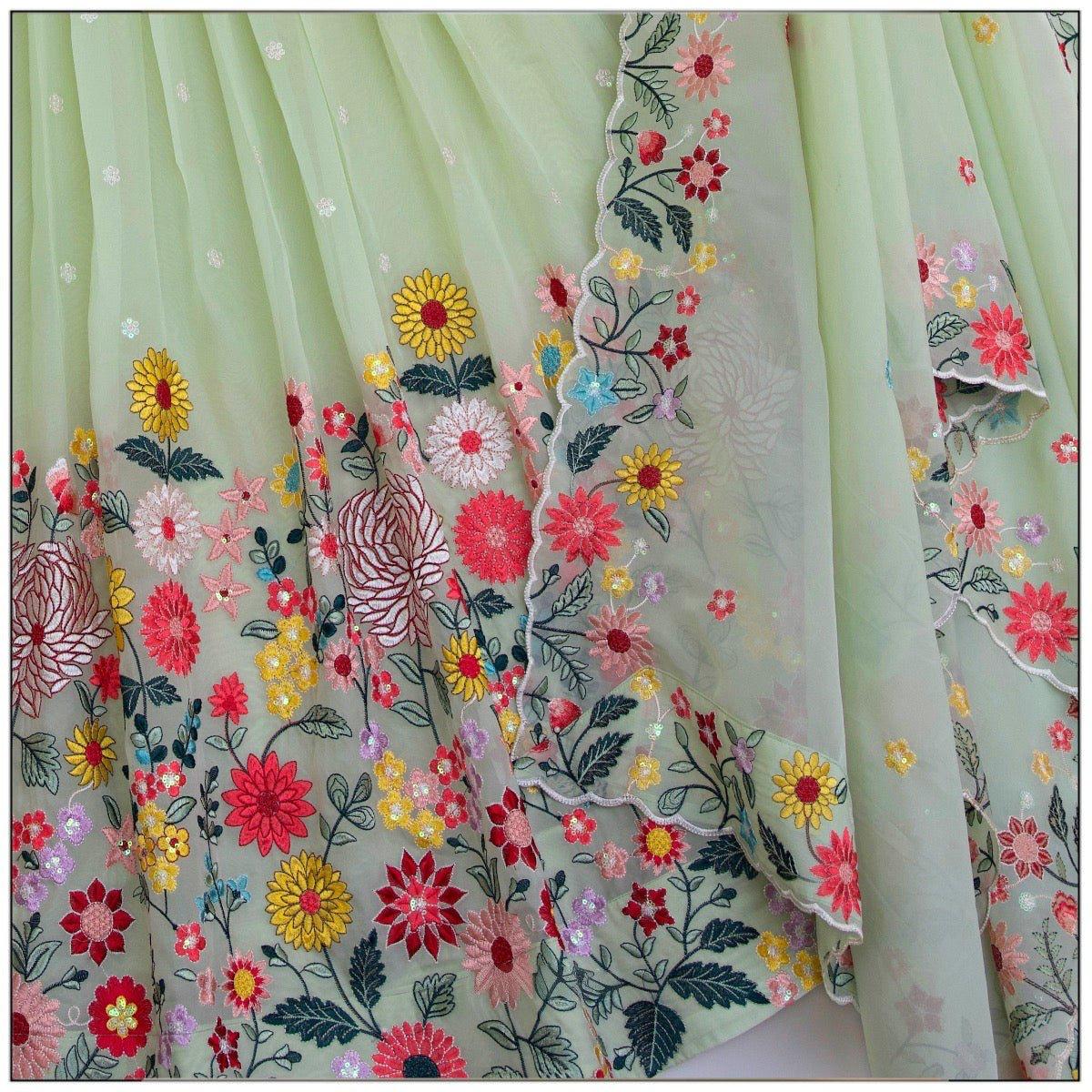 PASTEL GREEN COLOR SEQUENCE EMBROIDERY WORK DESIGNER LEHENGA CHOLI
