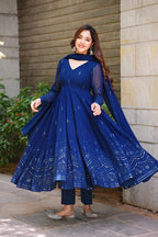 COBALT BLUE GEORGETTE BASE ANARKALI SUIT SET OF 3