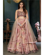 MULTI COLOR DIGITAL PRINT ORGANZA SILK LEHENGA CHOLI