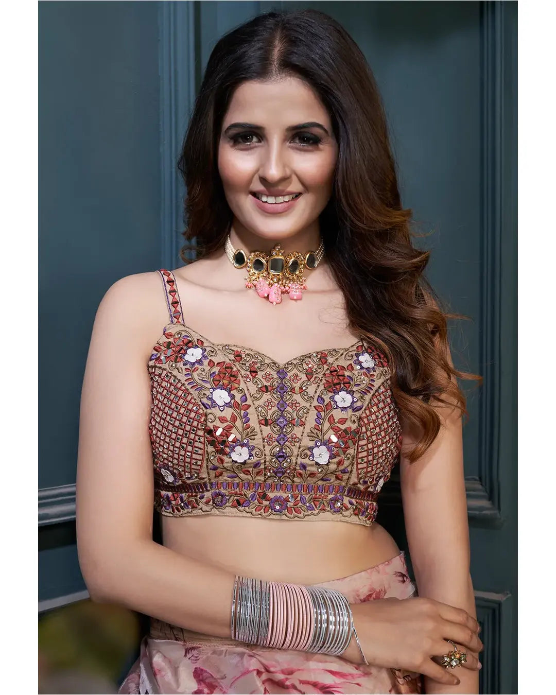 MULTI COLOR DIGITAL PRINT ORGANZA SILK LEHENGA CHOLI