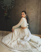 DELIGHTFUL WHITE GEORGETTE BASE LUCKNOWI WORK DESIGNER LEHENGA CHOLI