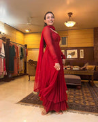RED COLOR FAUX GEORGETTE DOUBLE LAYER ANARKALI SUIT