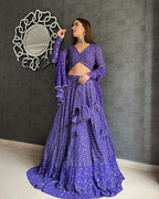 DELIGHTFUL PURPLE GEORGETTE BASE LUCKNOWI WORK DESIGNER LEHENGA CHOLI