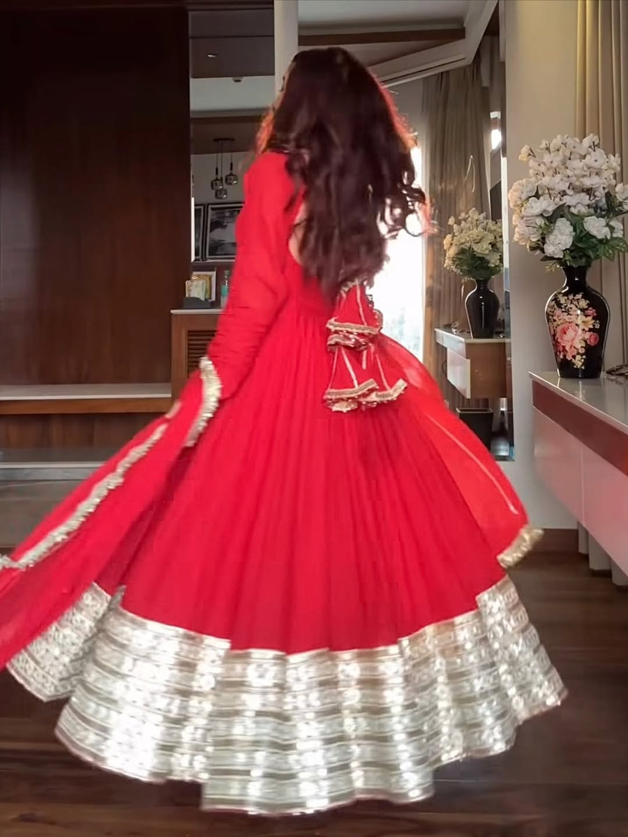 MAHARANI RED COLOR GEORGETTE BASE ANARKALI SUIT SET OF 3