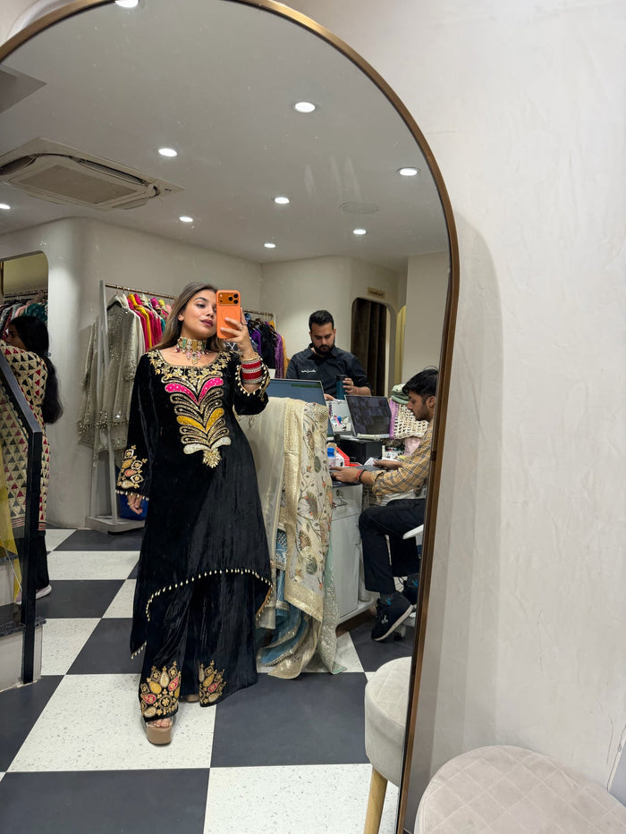 KABIRA VELVET TWO PIECE PLAZZO SET