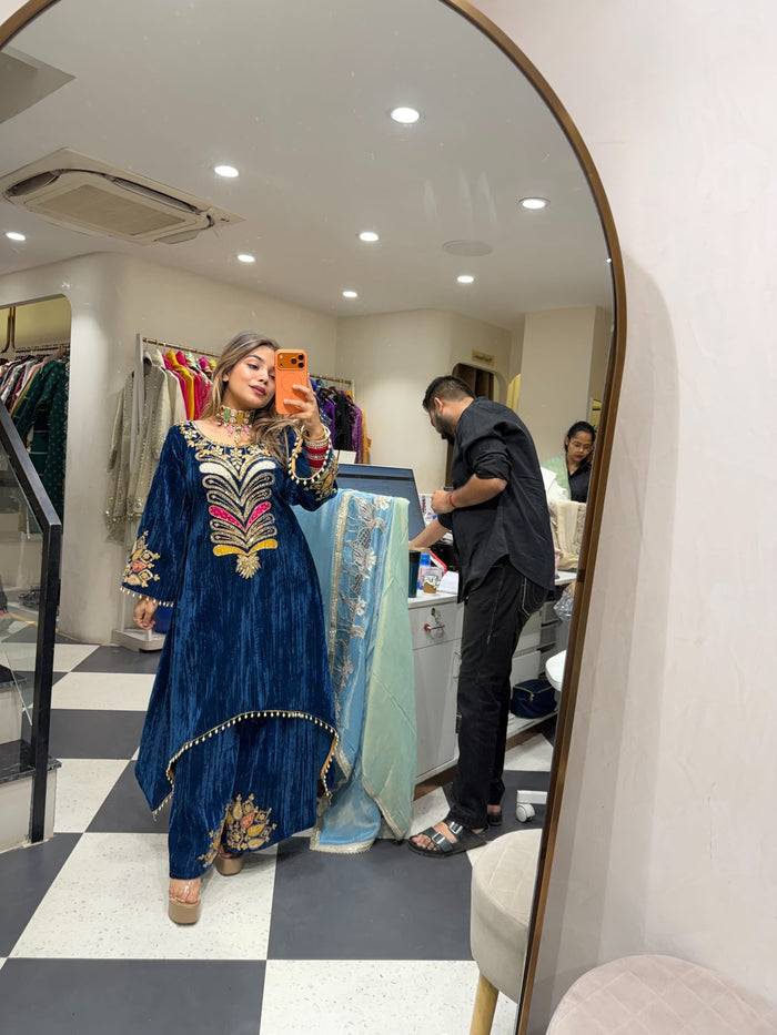 KABIRA VELVET TWO PIECE PLAZZO SET