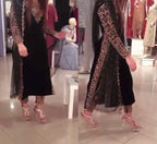 BLACK COLOR VELVET FABRIC HEAVY EMBROIDERY SEQUINS WORK FULL SLEEVES DESIGNER PAKISTANI SUIT