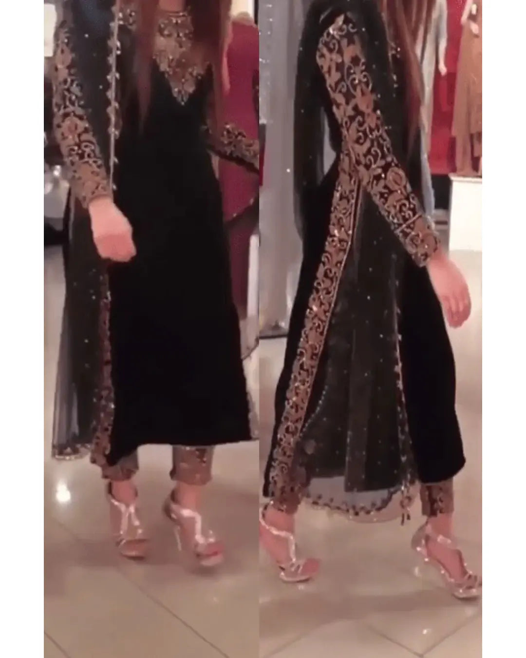 BLACK COLOR VELVET FABRIC HEAVY EMBROIDERY SEQUINS WORK FULL SLEEVES DESIGNER PAKISTANI SUIT
