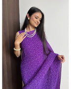 BEAUTIFUL PURPLE BANDHANI DESIGNER GEORGETTE BASE PRE DRAPPED GOWN SAREE