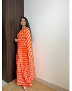 BEAUTIFUL ORANGE AND RED LEHERIYA DESIGNER GEORGETTE BASE PRE DRAPPED GOWN SAREE