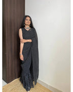 BEAUTIFUL BLACK DOT DESIGNER GEORGETTE BASE PRE DRAPPED GOWN SAREE