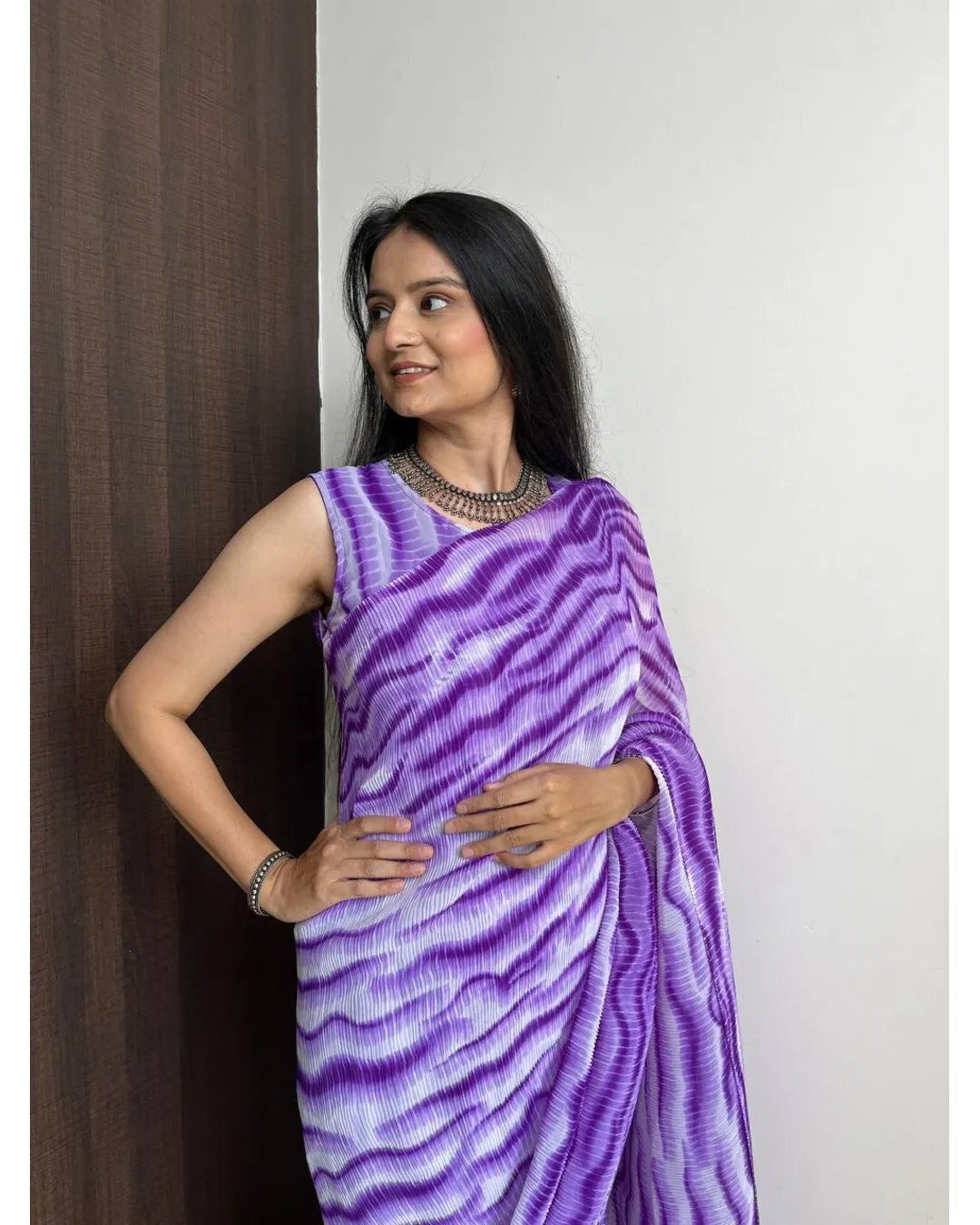 ATTRACTIVE PURPLE SHADE DESIGNER GEORGETTE BASE PRE DRAPPED GOWN SAREE