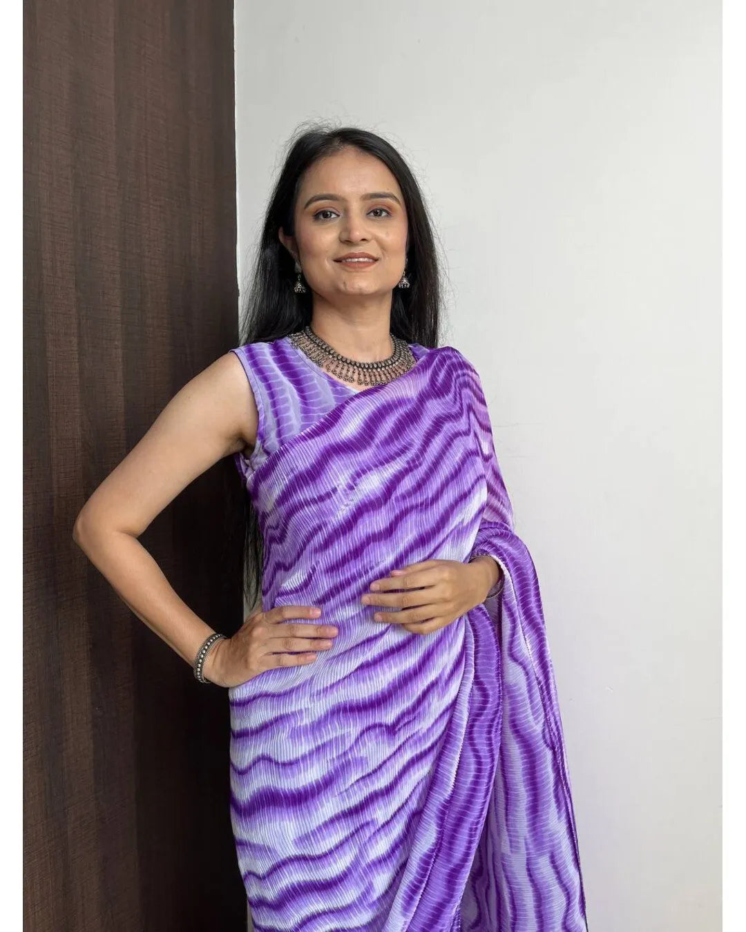 ATTRACTIVE PURPLE SHADE DESIGNER GEORGETTE BASE PRE DRAPPED GOWN SAREE