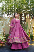MAGENTA CRUSHED SILK ANARKALI SUIT SET