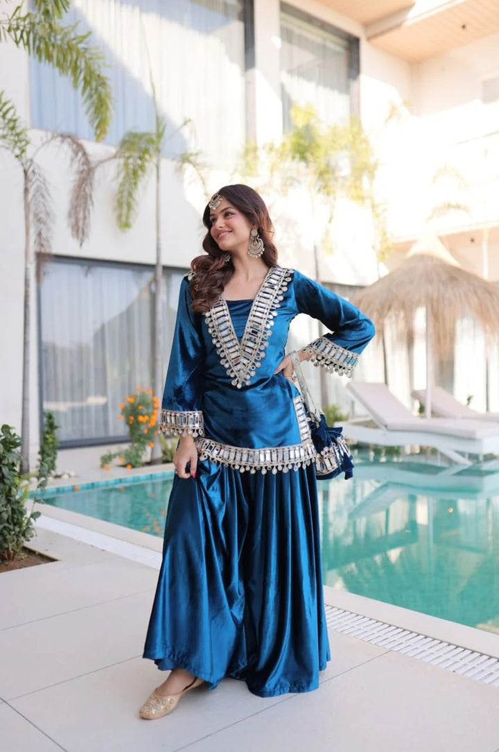 ARABIAN ICE BLUE VELVET SUIT SET