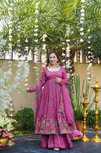 MAGENTA CRUSHED SILK ANARKALI SUIT SET