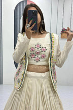 WHITE TISSUE SHIMMER JACKET STYLE LEHENGA CHOLI