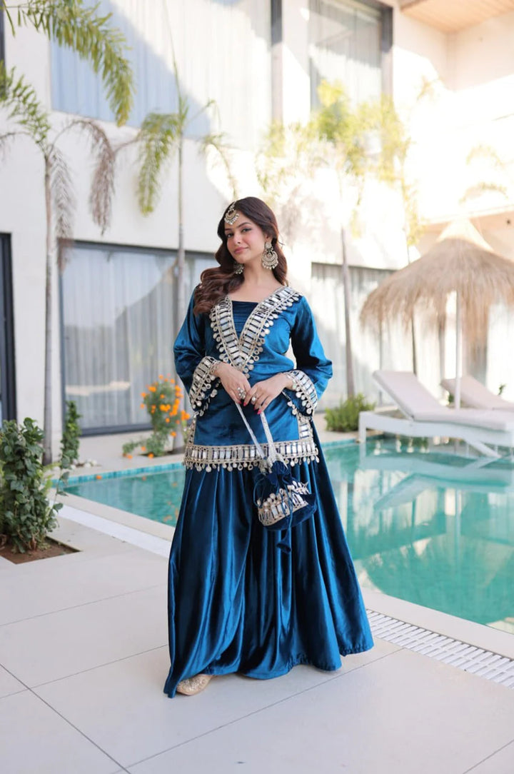 ARABIAN ICE BLUE VELVET SUIT SET