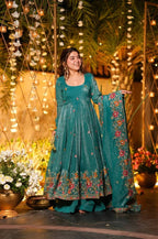 CRUSHED SILK ANARKALI SUIT SET