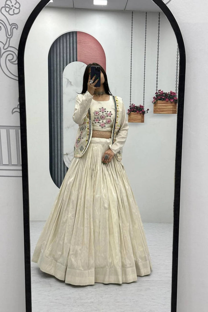 WHITE TISSUE SHIMMER JACKET STYLE LEHENGA CHOLI