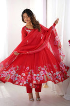 RED ORGANZA ANARKALI SUIT SET